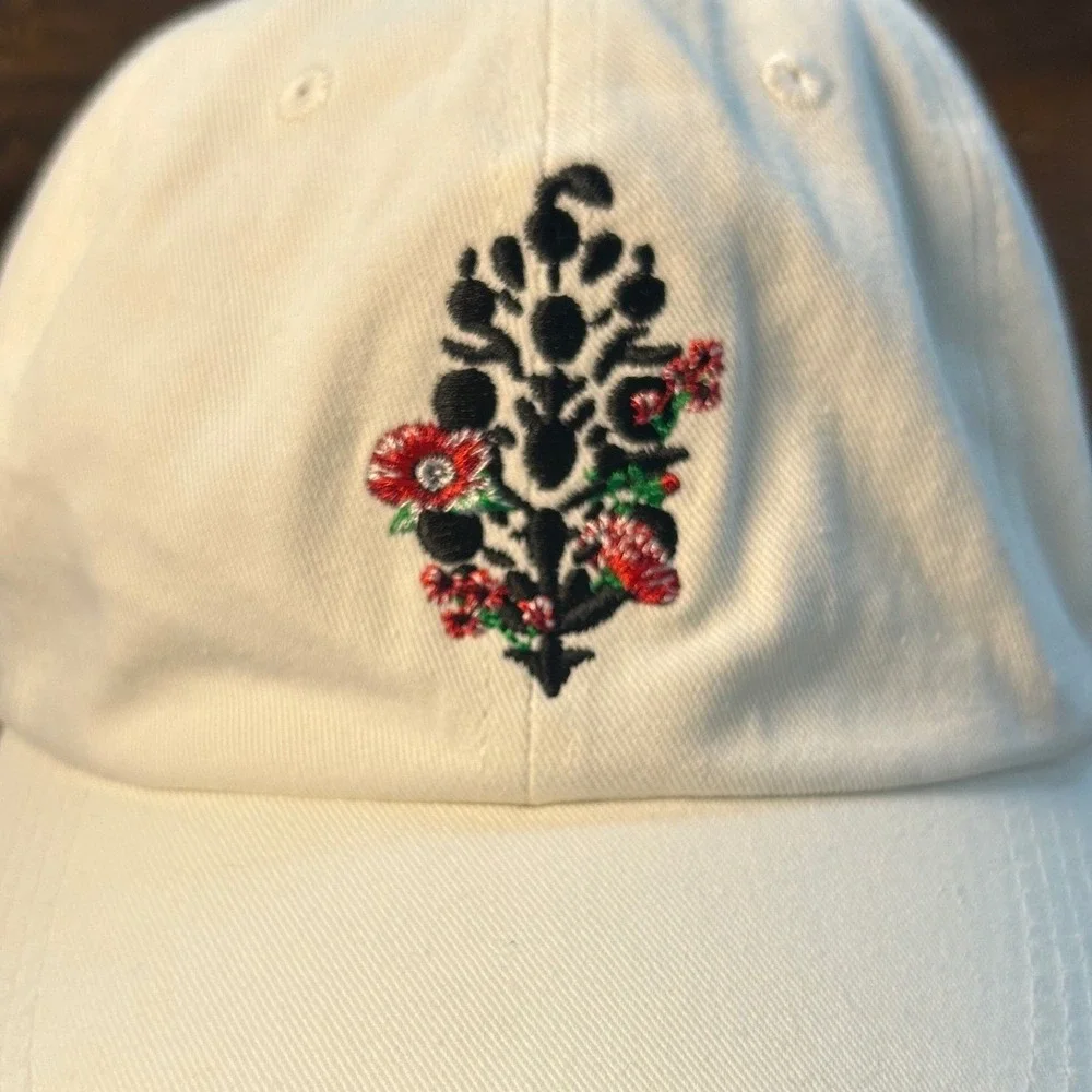 Free People Blooming Buti Baseball Hat White Floral Embroidered Cap Adjustable